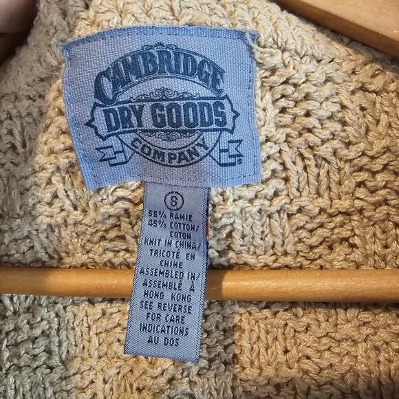 Vintage Cambridge Dry Goods Sweater Vest Women Lg Tan Floral 90s Crochet Cottage - Picture 7 of 9
